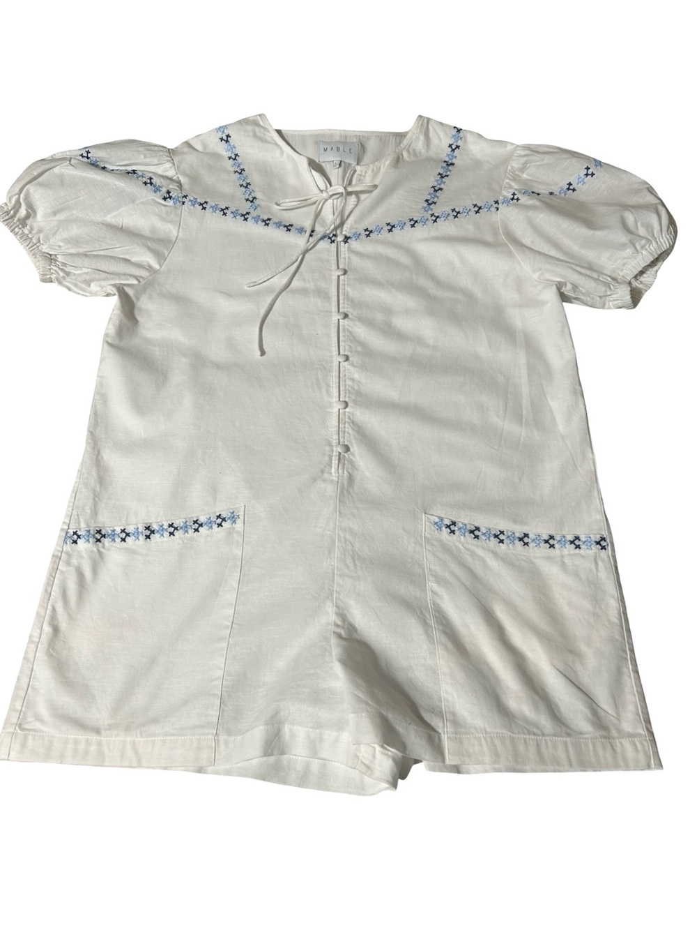 MABLE White Embroidered
Puff Sleeve
Romper Size L - Picture 5 of 9
